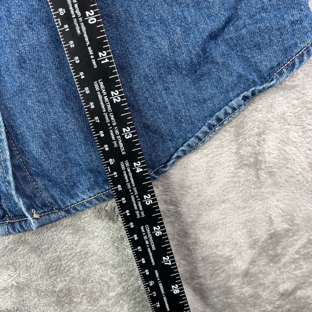 Risen Denim Pearl Snap Shirt Women Large Blue Two Tone Long Sleeve Puff Shoulder - Picture 7 of 10